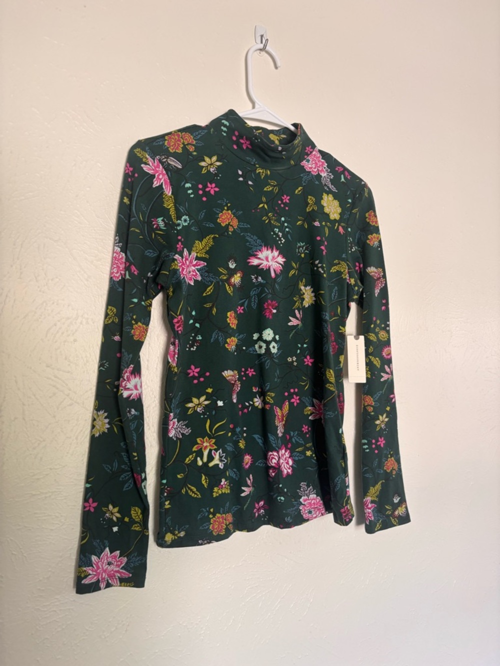 Maeve Anthropologie Turtleneck Floral Butterfly Green